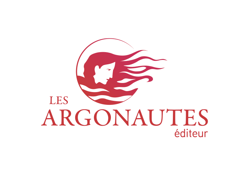 logo rouge Les Argonautes Éditeur- tête de femme cheveux au vent