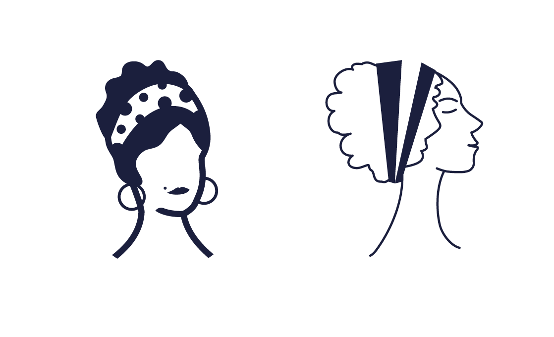 dessin vectoriel de têtes de femmes face profile en noir et blanc